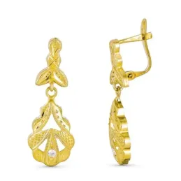 Pendientes oro 9k mujer largos 27 mm. cubana dos cuerpos circonita