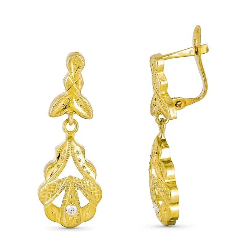 Pendientes oro 9k mujer largos 27 mm. cubana dos cuerpos circonita