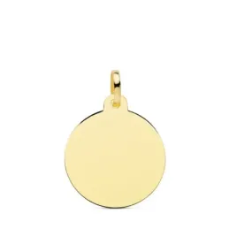 Colgante oro 18k unisex chapa 18 mm. Liso brillo