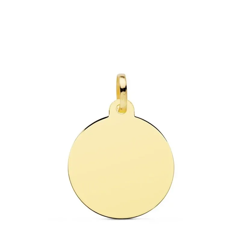 Colgante oro 18k unisex chapa 18 mm. Liso brillo