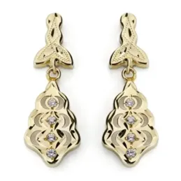 Pendientes oro 9k mujer largos 27 mm. cubanas circonitas
