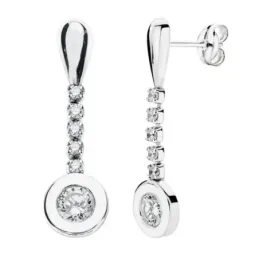Pendientes oro blanco 9k mujer largos 25 mm. circonitas presión