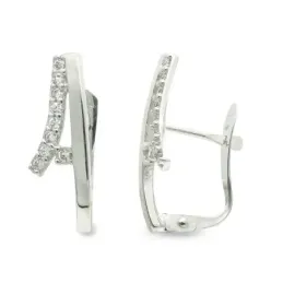 Pendientes oro blanco 9k mujer 17 mm. bandas lisas circonitas