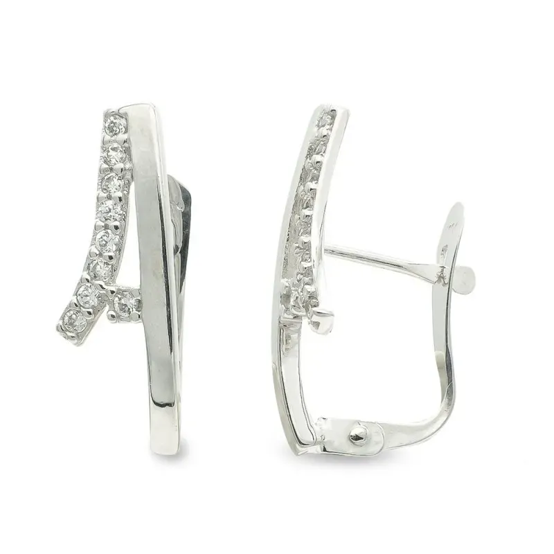 Pendientes oro blanco 9k mujer 17 mm. bandas lisas circonitas