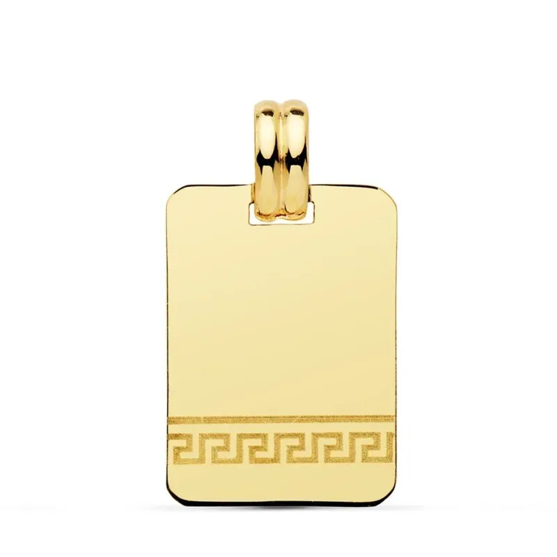 Colgante oro 9k unisex chapa 20 mm. rectangular lisa detalle greca