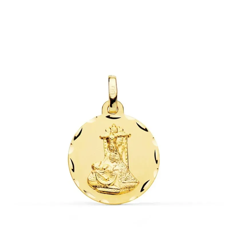Virgen de las Angustias medalla oro 9k redonda 18 mm. bordes tallados