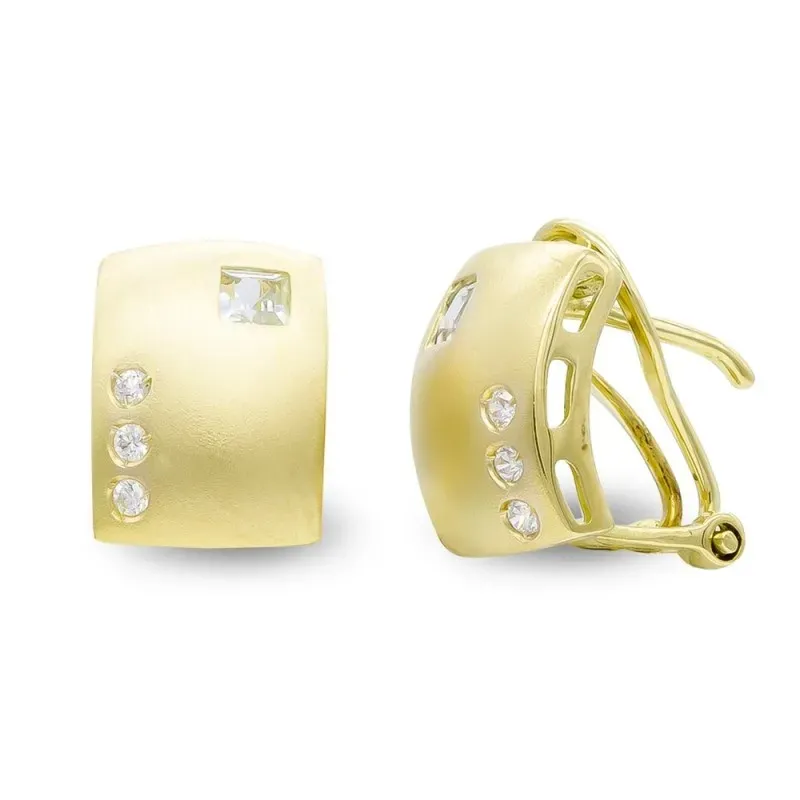 Pendientes oro 18k mujer cuadrados circonitas combinadas lisos brillo