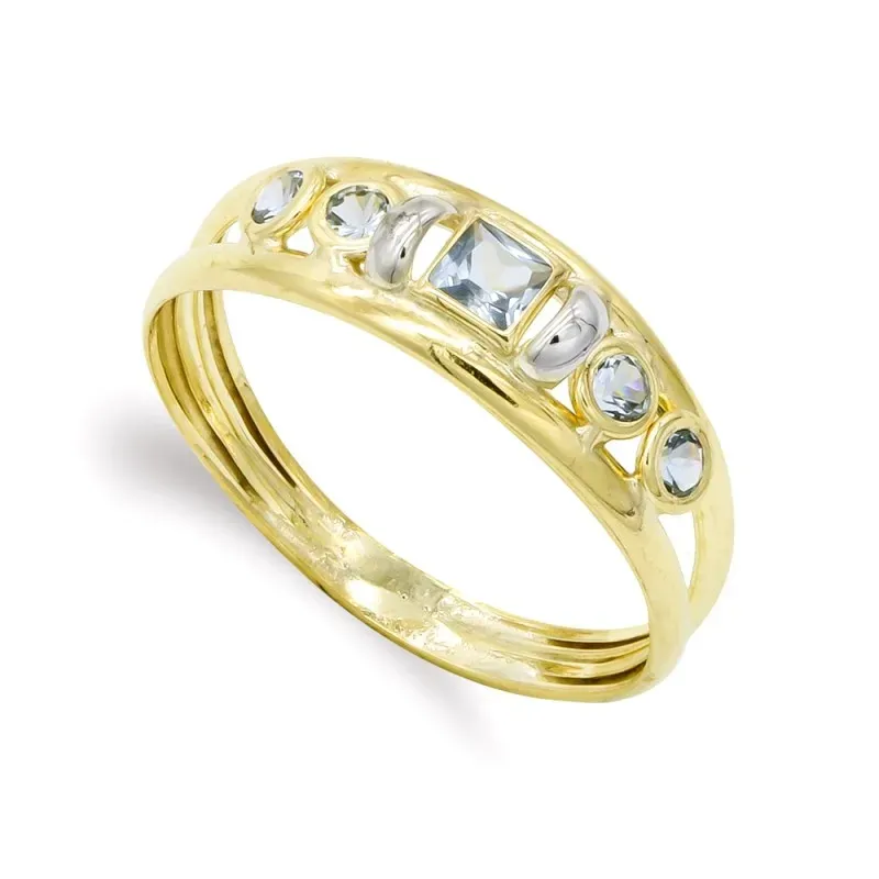 Sortija oro bicolor 9k mujer circonitas combinadas color