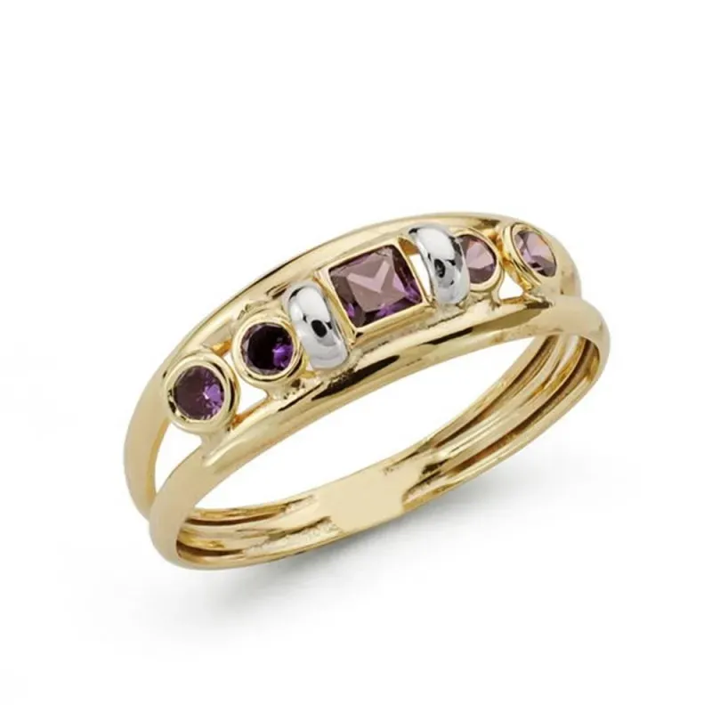 Sortija oro bicolor 9k mujer circonitas color dos hilos