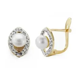 Pendientes oro 9k mujer 10 mm. perla combinada forma ovalada circonit