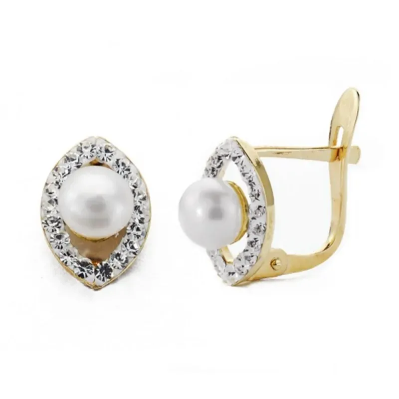 Pendientes oro 9k mujer 10 mm. perla combinada forma ovalada circonit