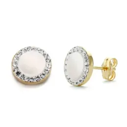 Pendientes oro 9k mujer 8 mm. nácar combinado bordes circonitas presi