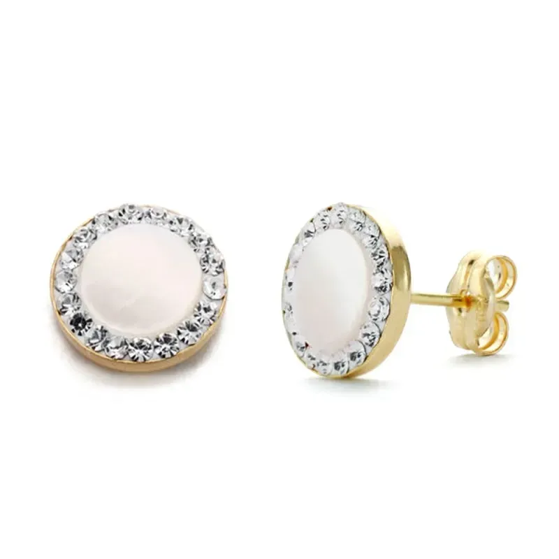 Pendientes oro 9k mujer 8 mm. nácar combinado bordes circonitas presi