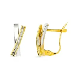 Pendientes oro bicolor 9k mujer 12 mm. bandas combinadas circonitas