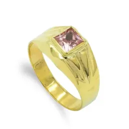 Sello oro 9k bebé piedra color rosa centro cabeza 4 mm. detalles líne