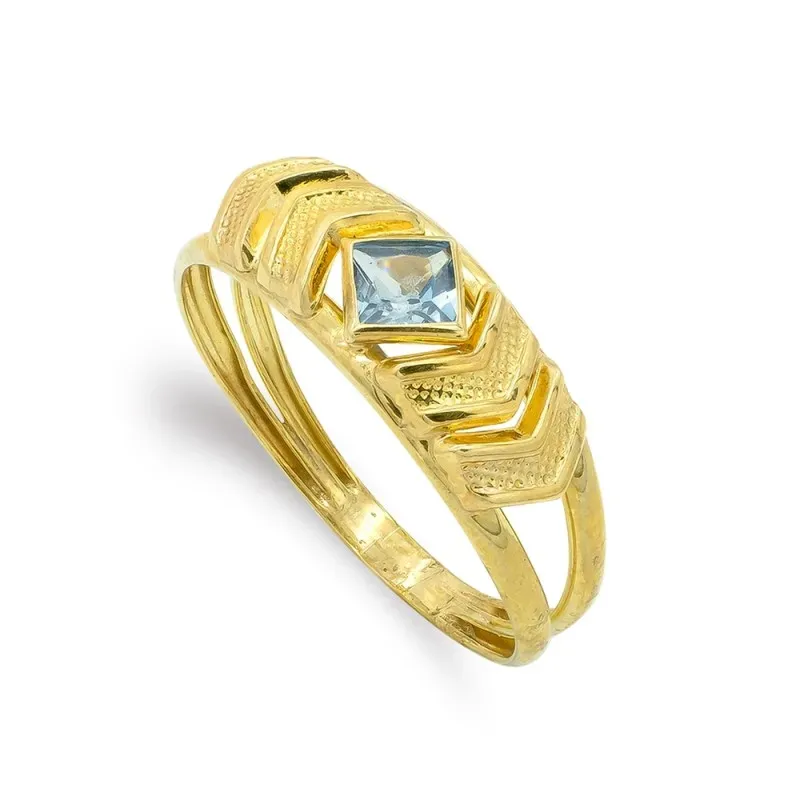 Sortija oro 9k mujer piedra centro 4 mm. cabeza color azul forma romb