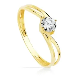 Solitario oro 9k mujer circonita centro 4.5 mm. combinada hilos