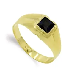 Sello oro 9k bebé piedra cuadrada centro 4 mm. color azul detalles bo