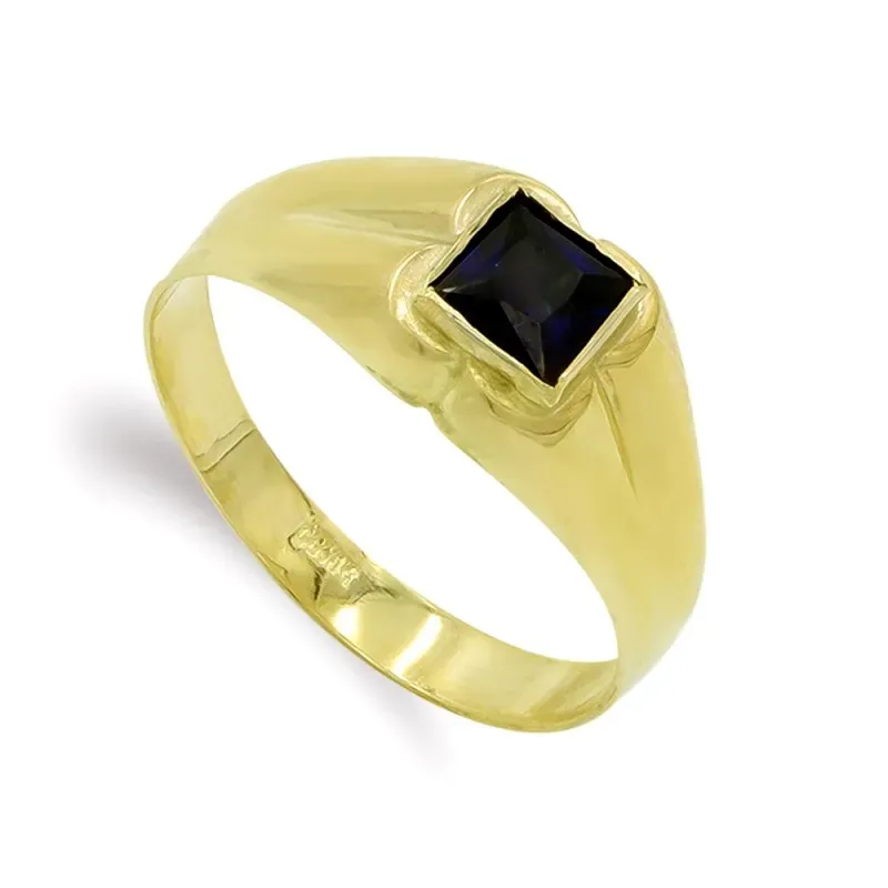Sello oro 9k bebé piedra cuadrada centro 4 mm. color azul detalles bo