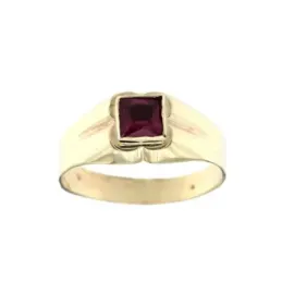 Sello oro 9k bebé piedra cuadrada centro 4 mm. color roja bordes deta