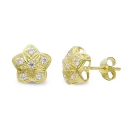 Pendientes oro 18k mujer forma estrella circonitas combinadas lisa pr