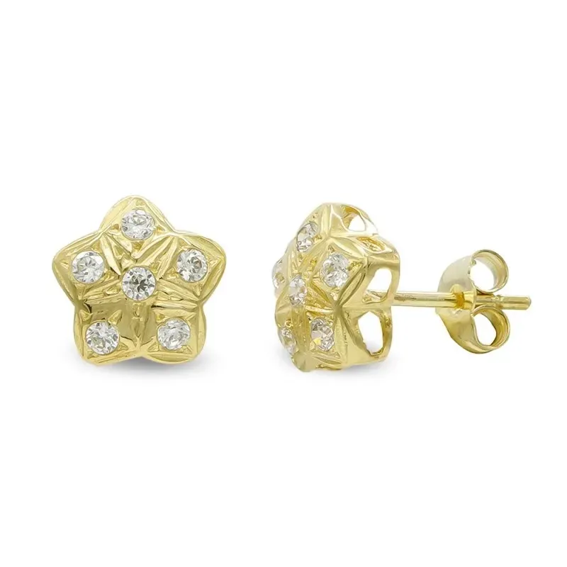 Pendientes oro 18k mujer forma estrella circonitas combinadas lisa pr