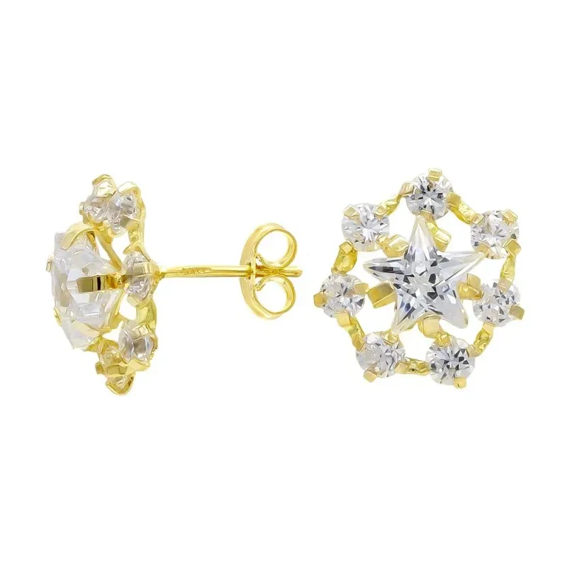 Pendientes oro 18k mujer estrella calada circonitas presión