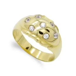 Sortija oro 18k mujer circonitas cabeza ancha lisa combinada