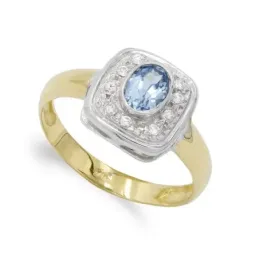 Sortija oro bicolor 18k mujer piedra aguamarina centro combinada circ