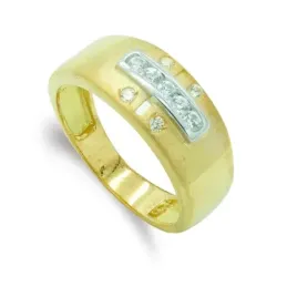 Sortija oro bicolor 18k mujer circonitas centro combinadas mate brill