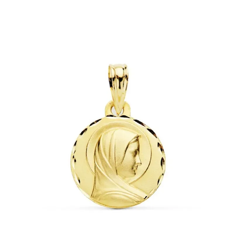 María Francesa medalla oro 9k unisex 14 mm. colgante bisel detalles t