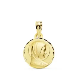 María Francesa medalla oro 9k unisex 14 mm. colgante bisel detalles t