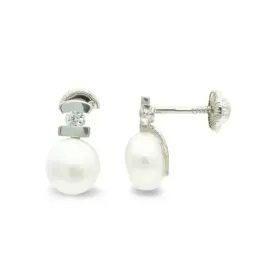 Pendientes oro blanco 9k mujer 10 mm. perla combinada circonita torni