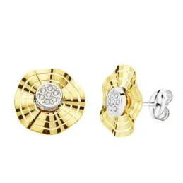 Pendientes oro bicolor 9k mujer 10 mm. circonita centro forma variada