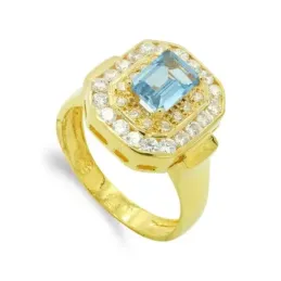Sortija oro 18k mujer circonitas combinadas cabeza rectangular