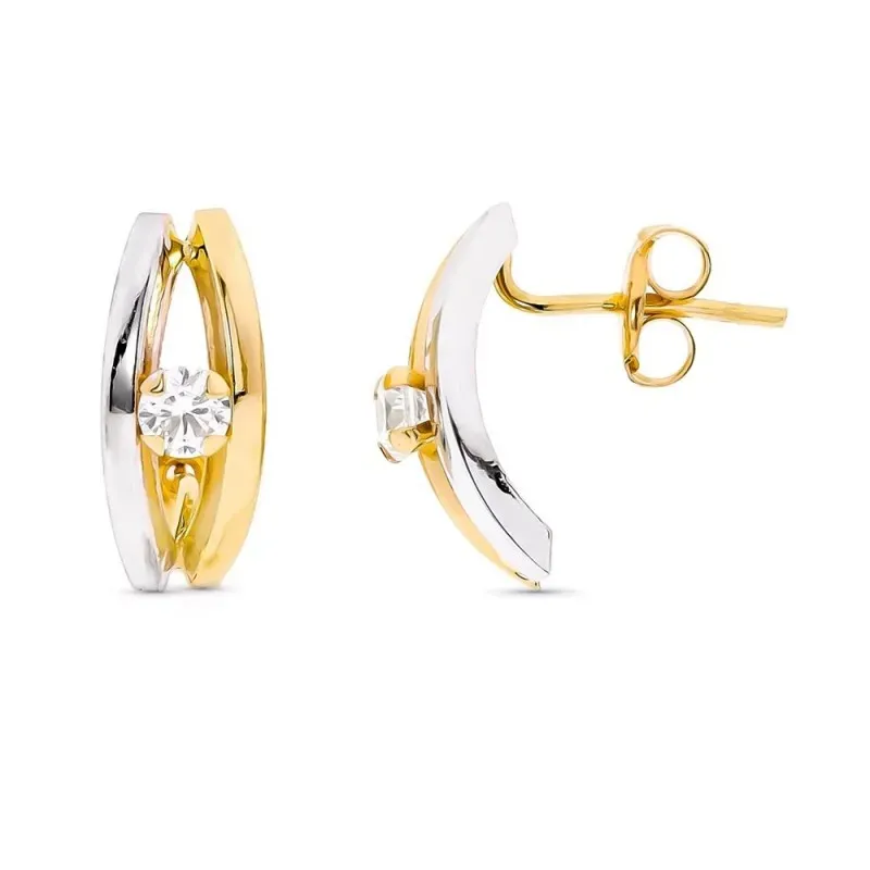 Pendientes oro bicolor 9k mujer bandas lisas verticales combinadas ci
