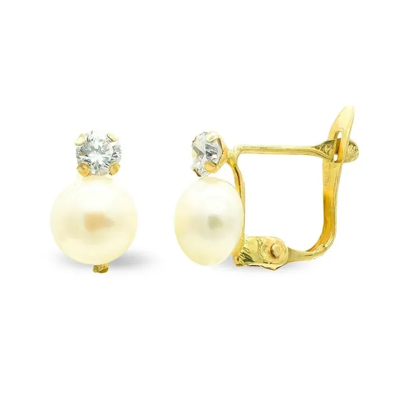 Pendientes oro 9k mujer perla 6 mm. combinada circonita parte superio