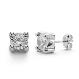 Pendientes oro blanco 9k mujer 6.5 mm. circonita garras presión