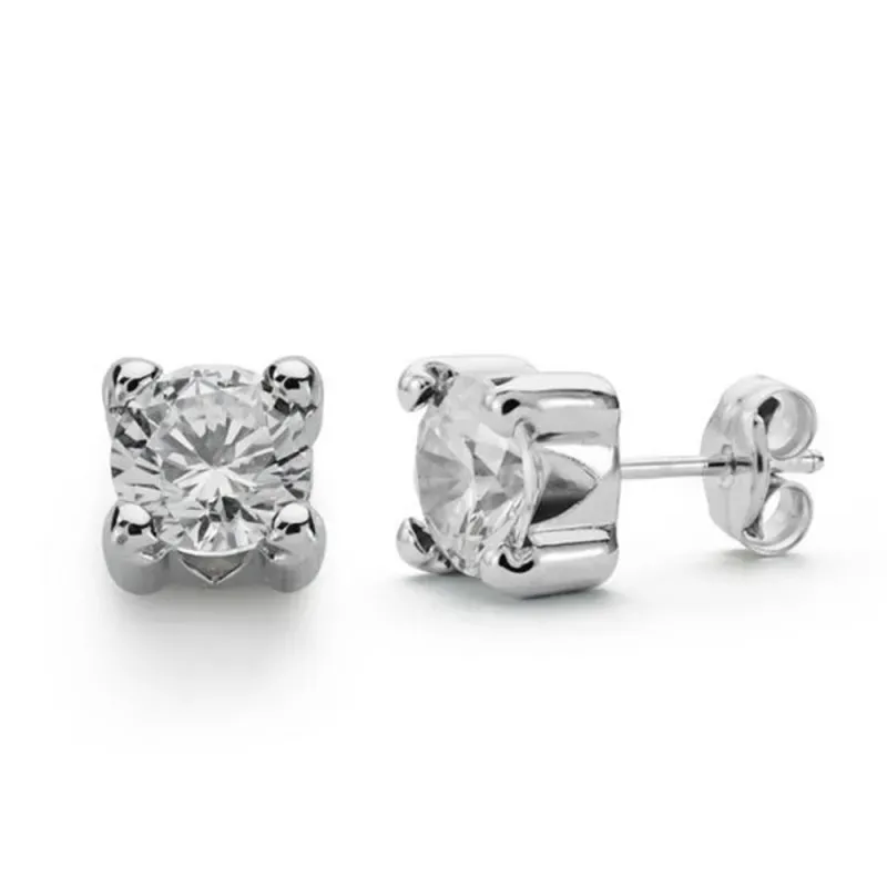 Pendientes oro blanco 9k mujer 6.5 mm. circonita garras presión