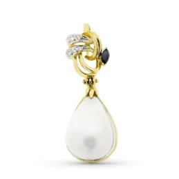 Colgante oro bicolor 18k mujer 40 mm. perla japonesa formas combinada