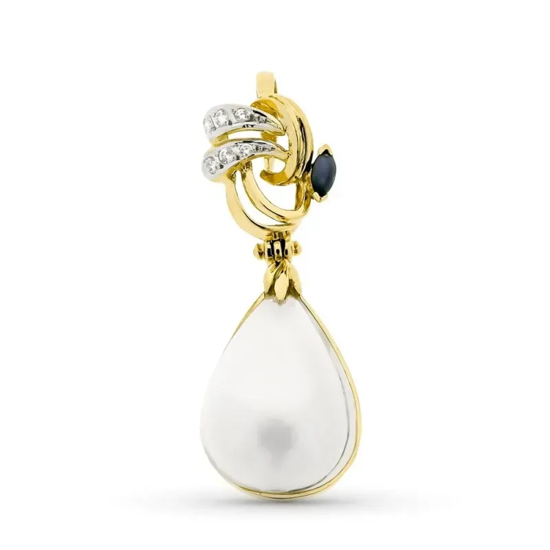 Colgante oro bicolor 18k mujer 40 mm. perla japonesa formas combinada