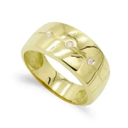 Sortija oro 18k mujer lisa combinada circonitas detalle linea centro
