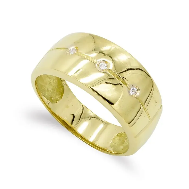 Sortija oro 18k mujer lisa combinada circonitas detalle linea centro