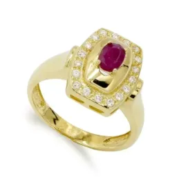 Sortija oro 18k mujer rubí 6 mm. centro combinada circonitas cabeza r