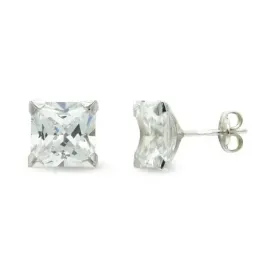 Pendientes oro blanco 9k mujer 8 mm. circonita garras presión