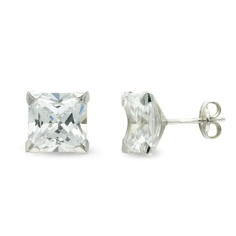 Pendientes oro blanco 9k mujer 8 mm. circonita garras presión