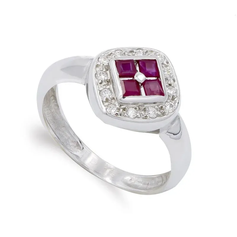 Sortija oro blanco 18k mujer cabeza rombo circonitas color combinadas