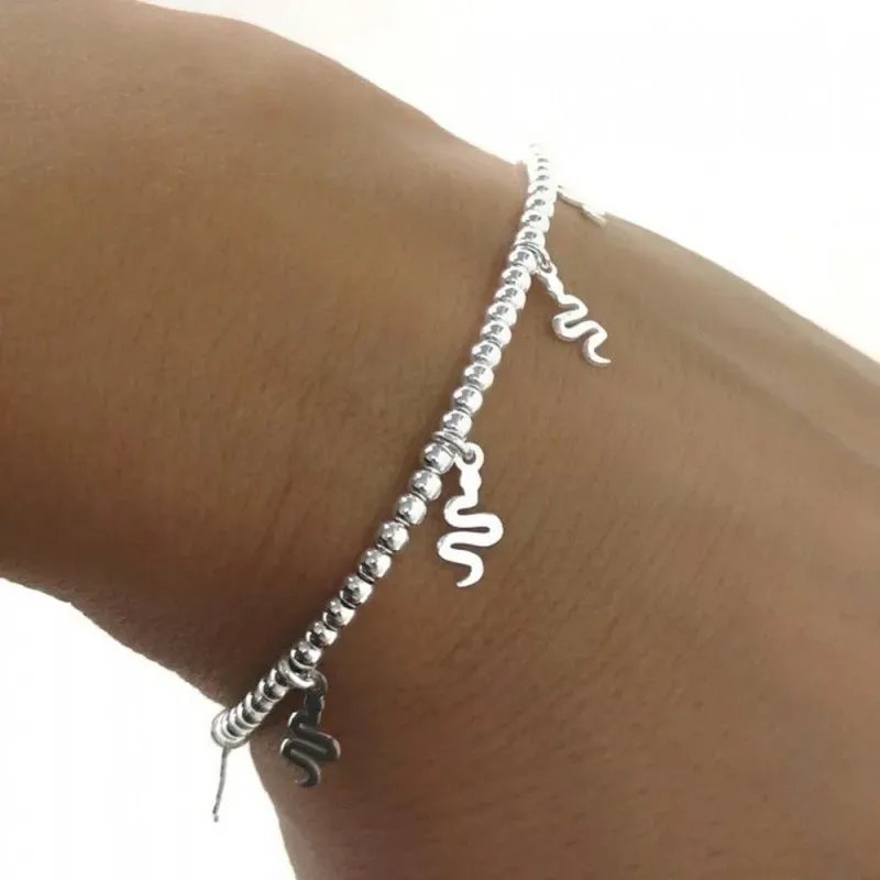 Pulsera plata Ley 925m mujer 17 cm. cadena bolas 2.5 mm. combinada se