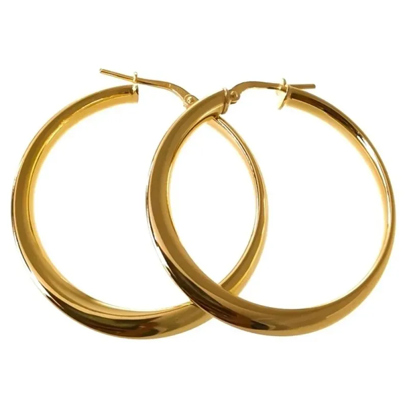 Pendientes plata Ley 925m aros mujer 30 mm. chapados oro lisos palill