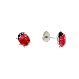 Pendientes plata Ley 925m niña 6 mm. mariquita esmaltada cierre torni